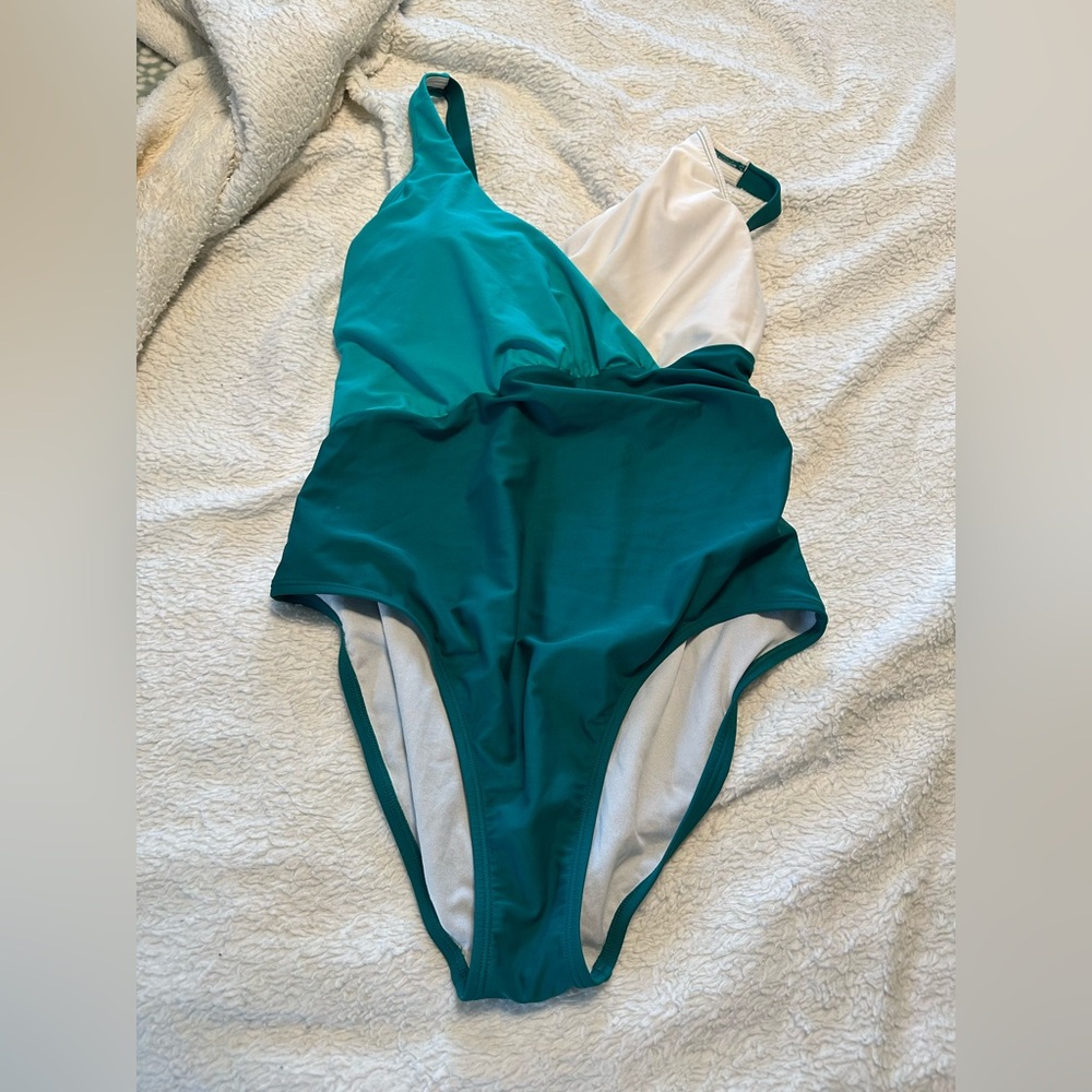 Teal and White One Piece Swimsuit 5/$20